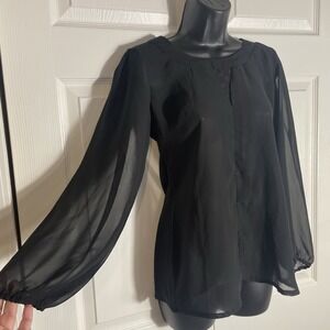 Juelle Sheer Blouse Women M Black Long‎ Sleeve Whimsigoth Pullover Shirt Fairy